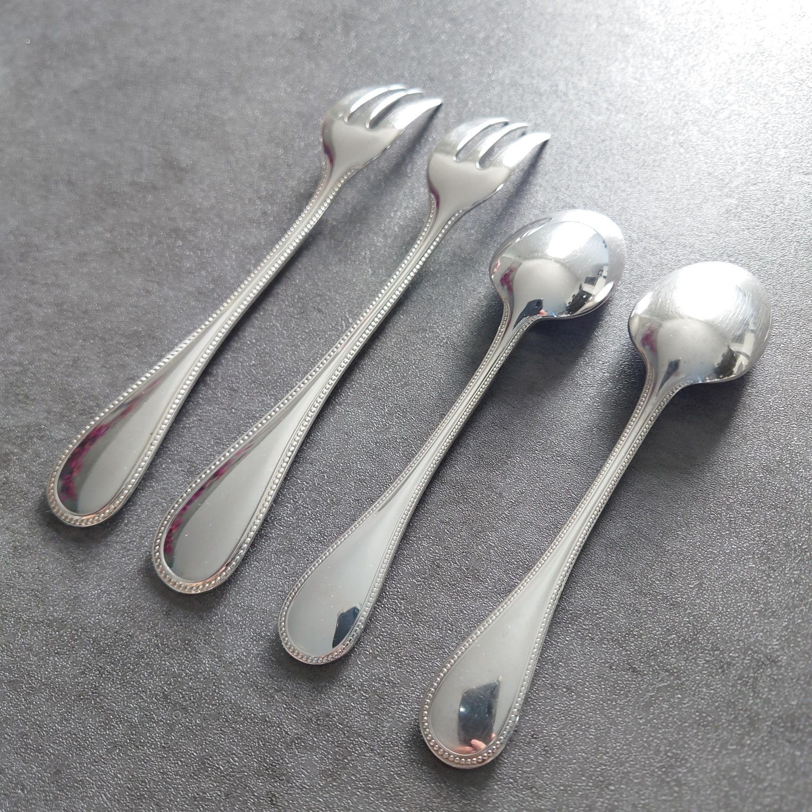 Christofle Perles 10pcs Silverplate Flatware Standard Knife Fork Spoon Very Good