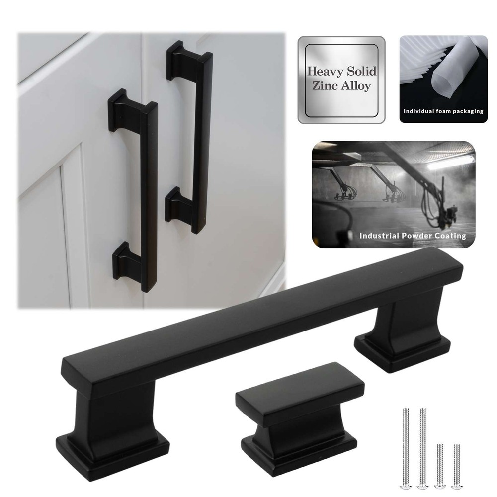 Solid Metal Matte Black Cabinet Pulls Knobs Handles Kitchen Bath Drawer Hardware