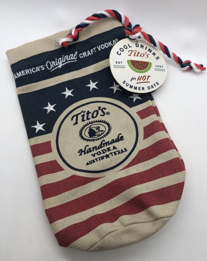 Tito's Vodka Canvas Drawstring Red, White, & Blue Bottle Bag