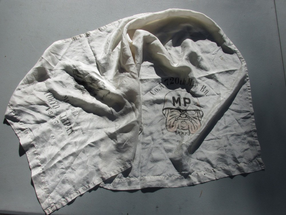 US Army  Co A 720th MP Battalion painted scarf Bulldog 1947 Tokyo Japan