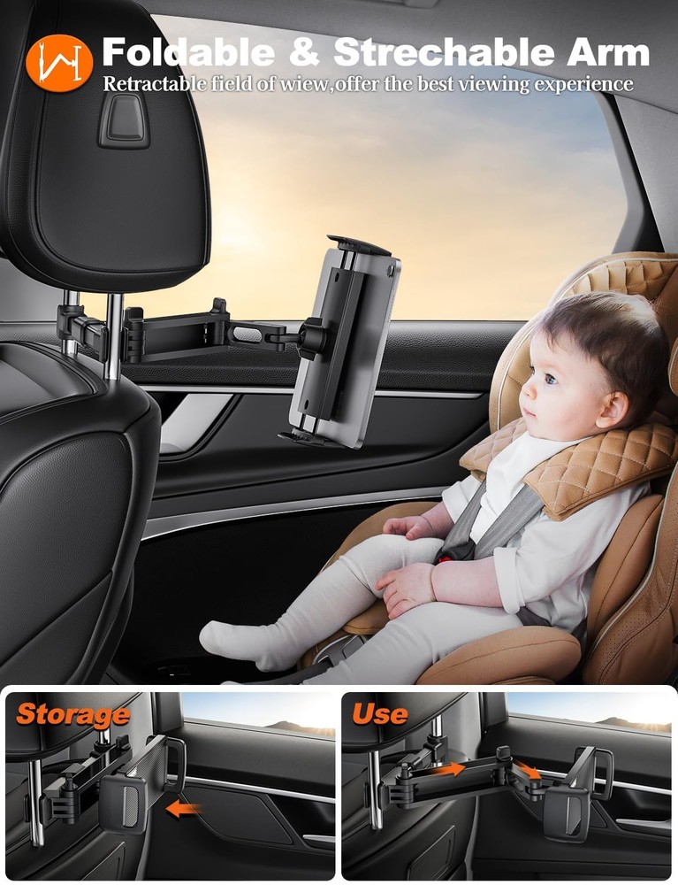 Tryone Car Headrest Tablet Holder Mount Stretchable Backseat Tablets Black