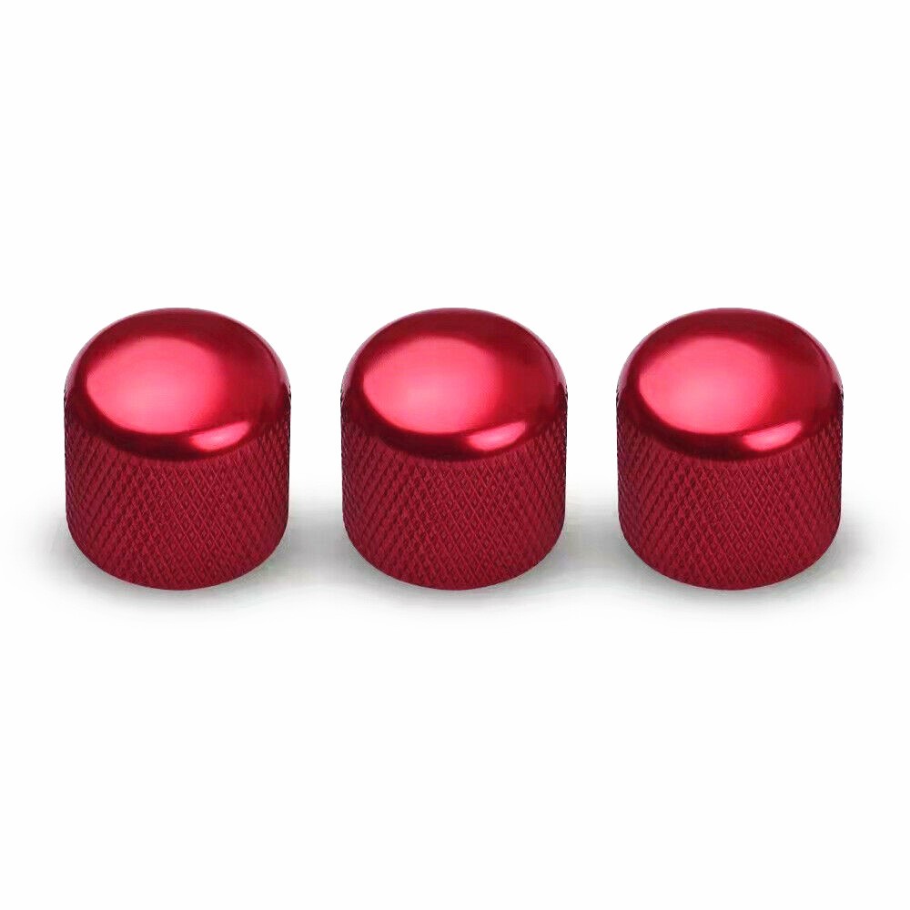 3pcs Red Electric Guitar Volume Tone Control Knobs Dome Metal Potentiometer Caps