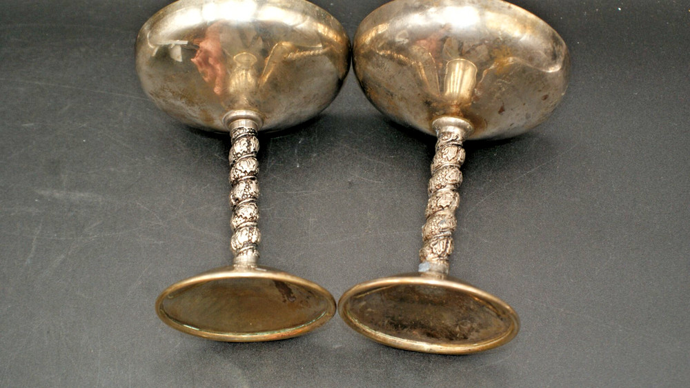 Vtg PAIR Valero EPB Silver Spain Gothic WEDDING GOBLETS Champagne Stem Cups
