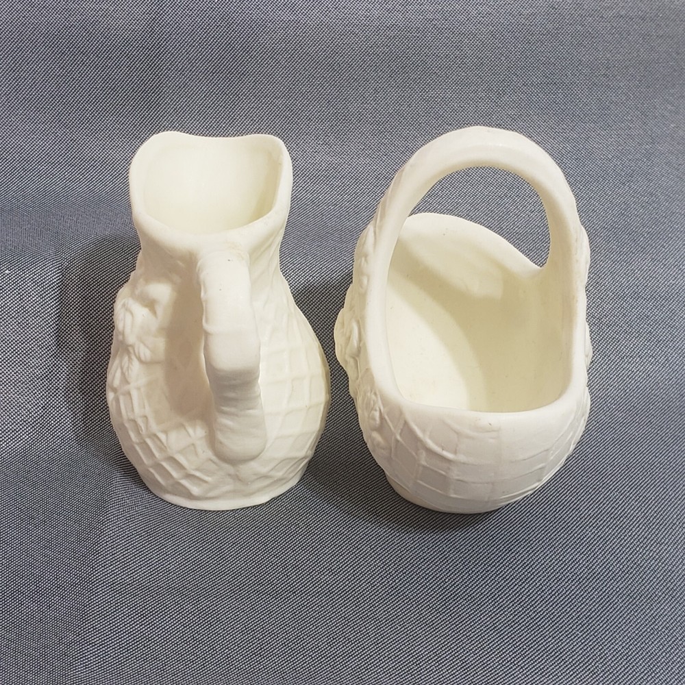 Picnic Basket and Pitcher Miniature Chalkware Weave Pattern