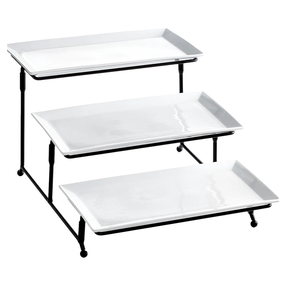 Elama 3 Tier Rectangular Plate Porcelain Serveware Set