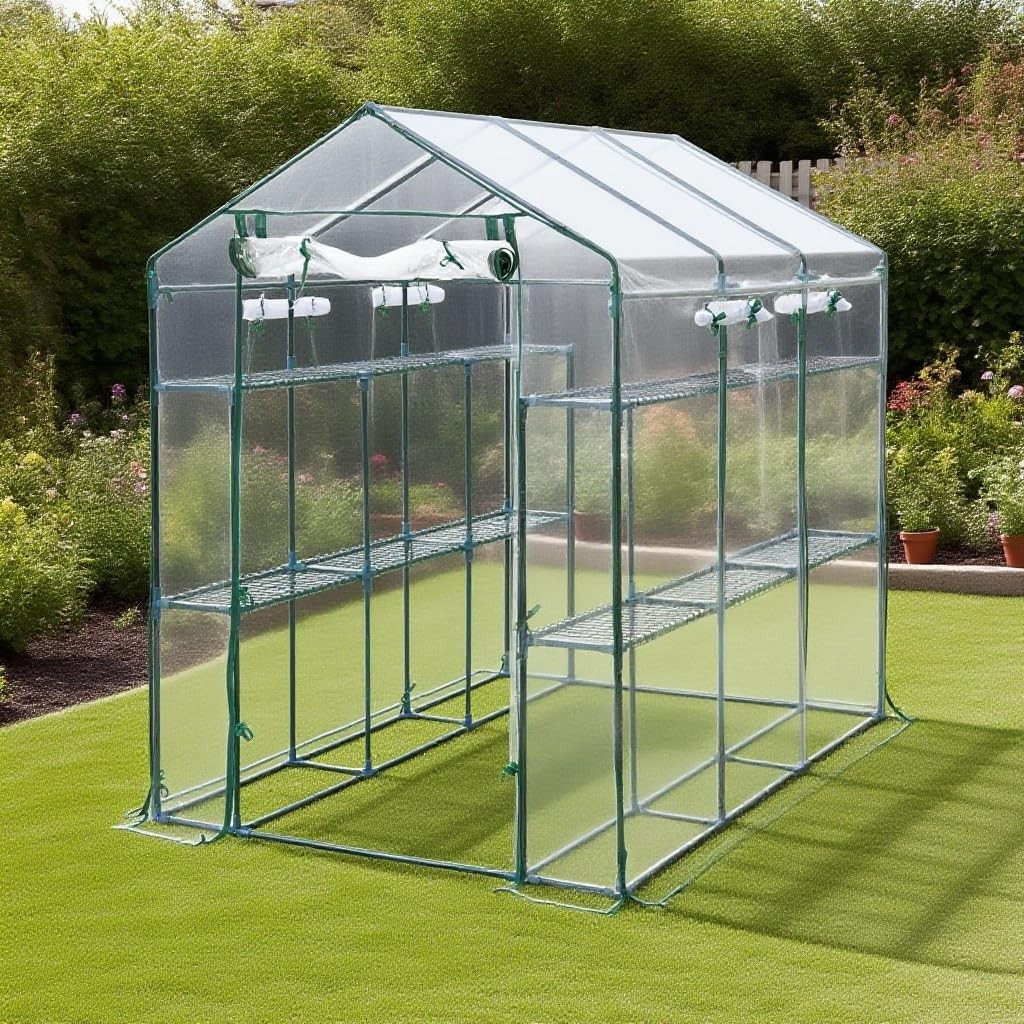 Large 56x85x76" Portable Greenhouse with 8 Shelves, PE Cover Outdoor Garden Use