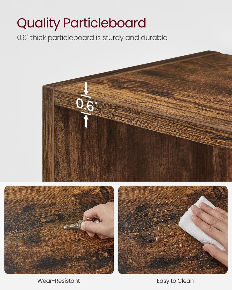 VASAGLE CUSTOS 3-Tier Bookcase Bookshelf Rustic Brown Open Storage Display Shelf