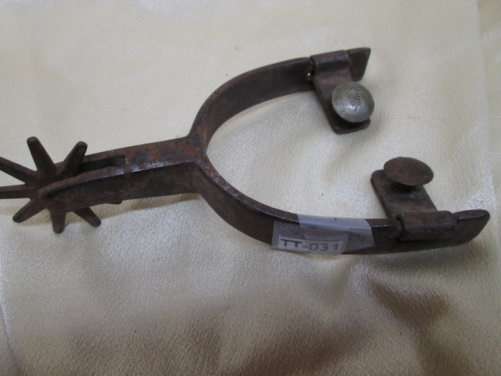 Very Old Single Iron ENGRAVED SILVER BUTTON Spur Silver has been removed