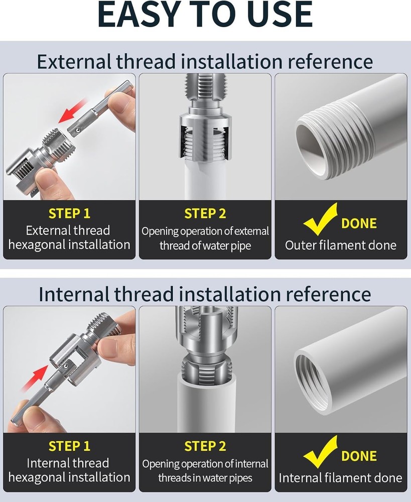 Efficient Electric Drill-Compatible Pipe Threader: 1/2'' & 3/4'' Integrated Set