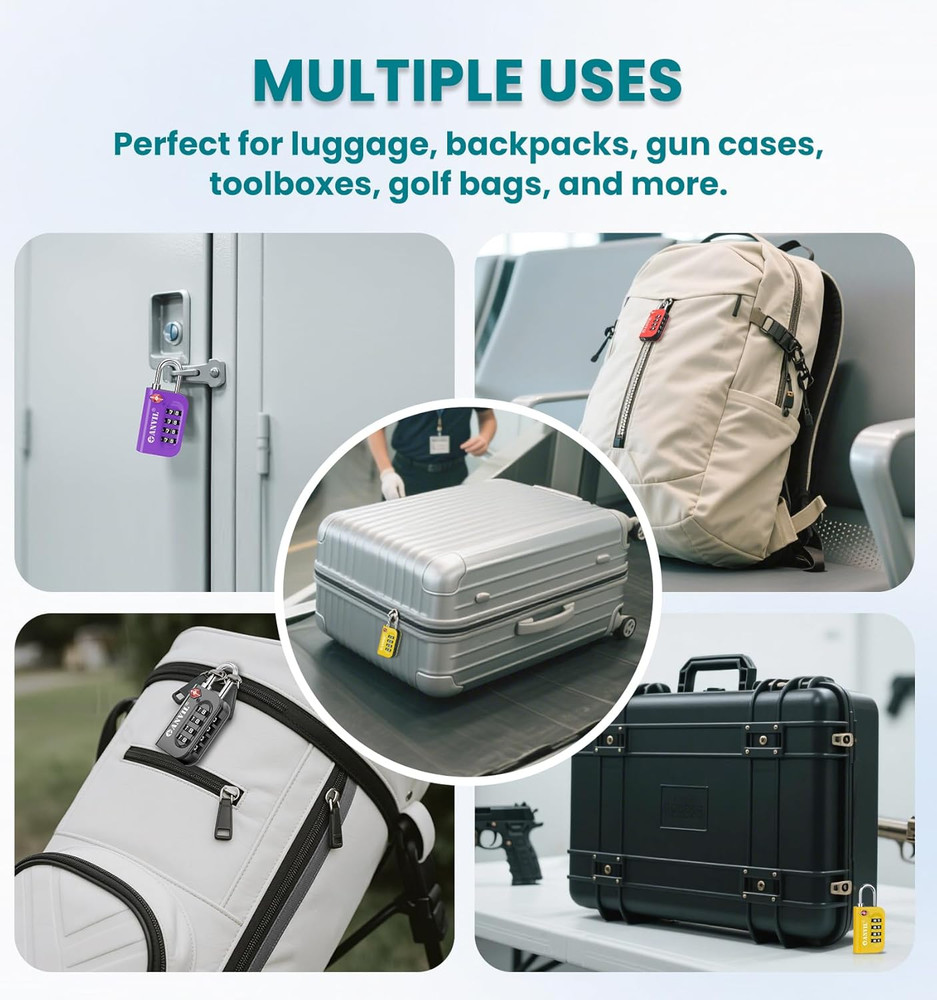 TSA Approved Luggage Lock - 4 Digit Combination, 10,000 Combinations, Easy-Read
