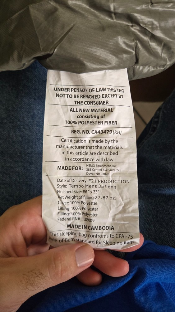 Nemo Tempo Mens Sleeping Bag Long 35f