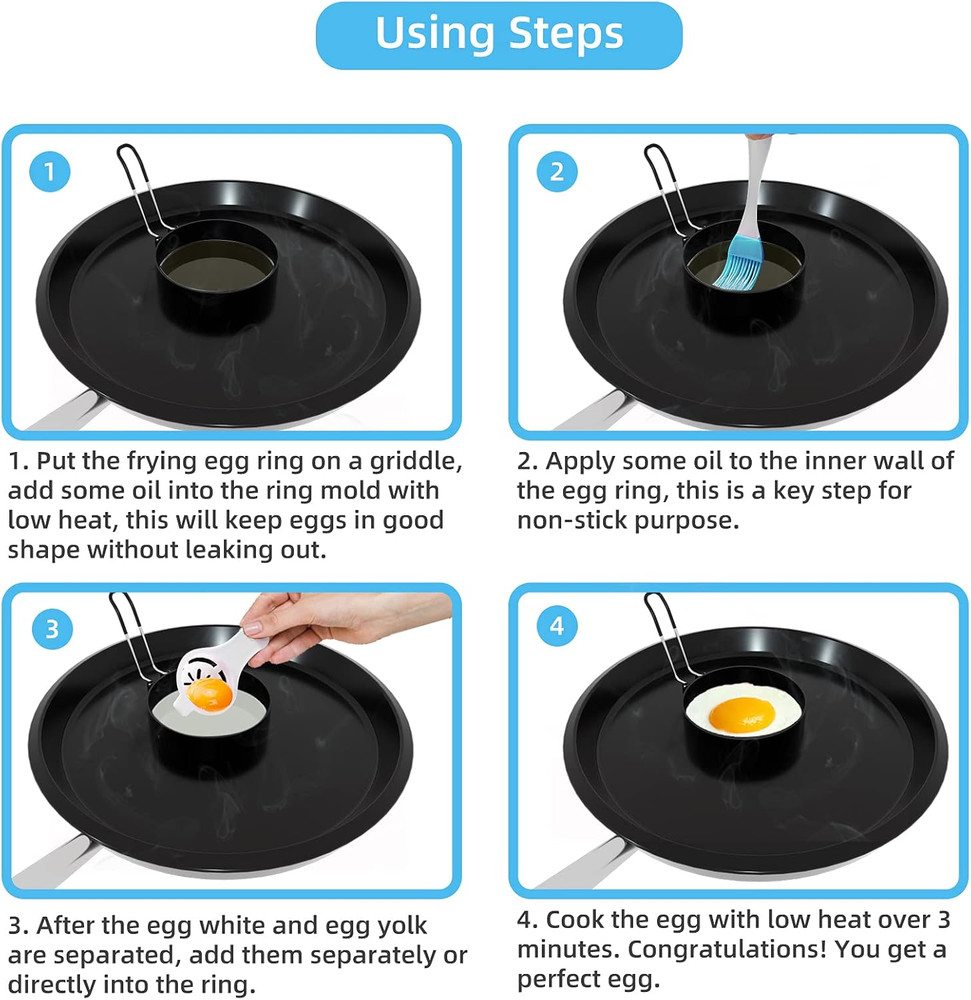 8" Omelet Ring, 6" Pancake Ring, 3.5" Egg Ring for Griddle Frying Eggs (Upgrade