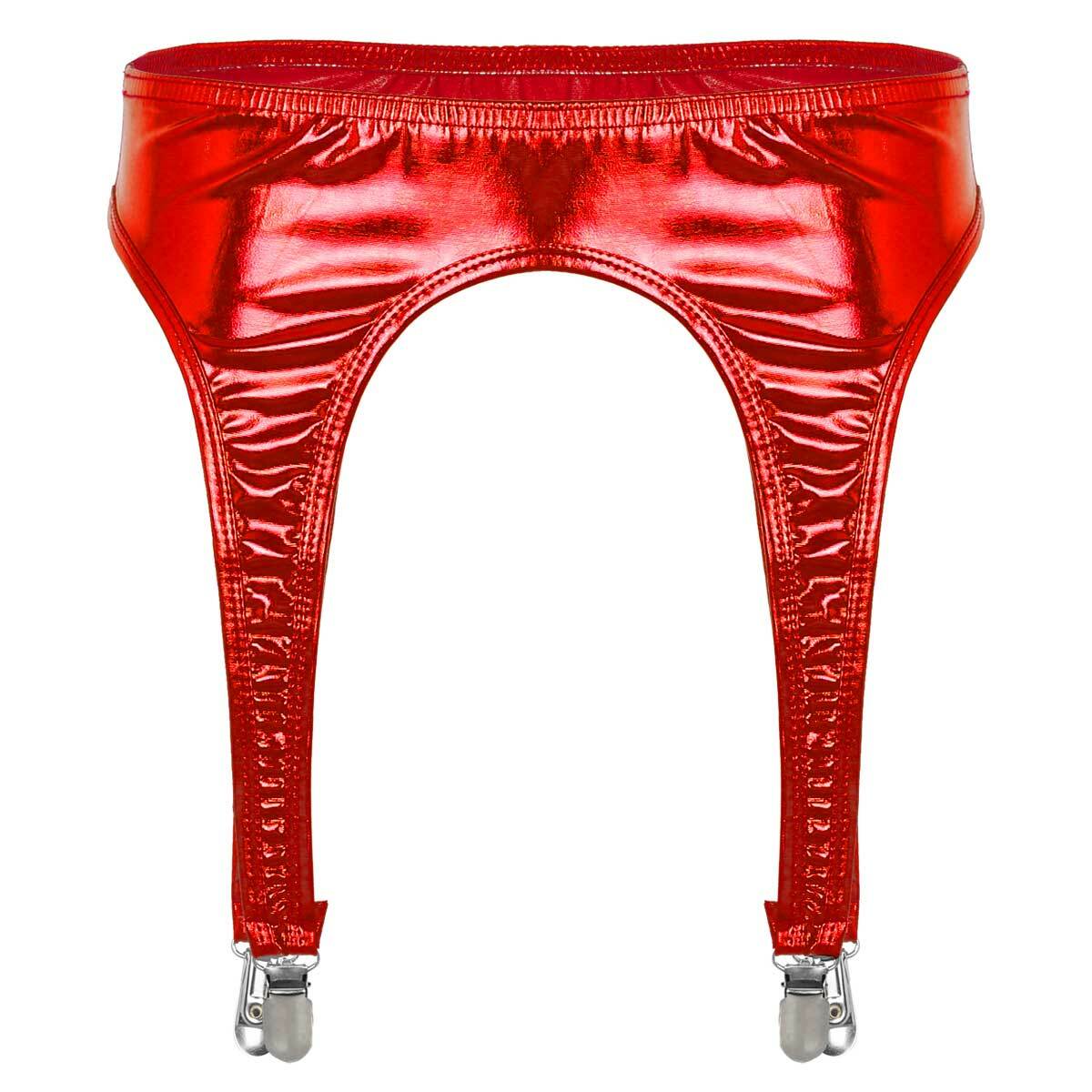 US Lady Shiny Metallic Garter Belt 4 Straps Duck-Mouth Clips Thigh High Stocking