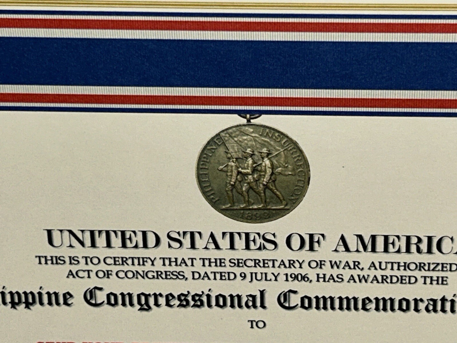 PHILIPPINE CONGRESS COMMEMORATIVE MEDAL CERTIFICATE ~ W/PRINTING TYPE-1