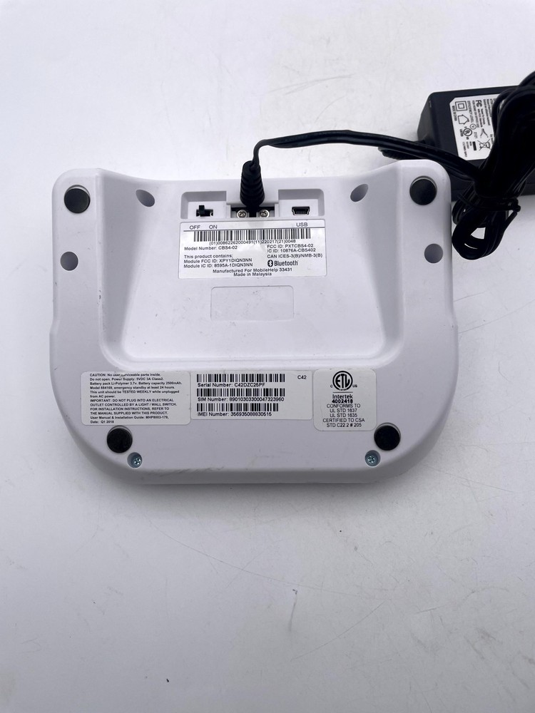 Mobilehelp CBS4-02 Cellular Medical Alert System Base White with Power Supply