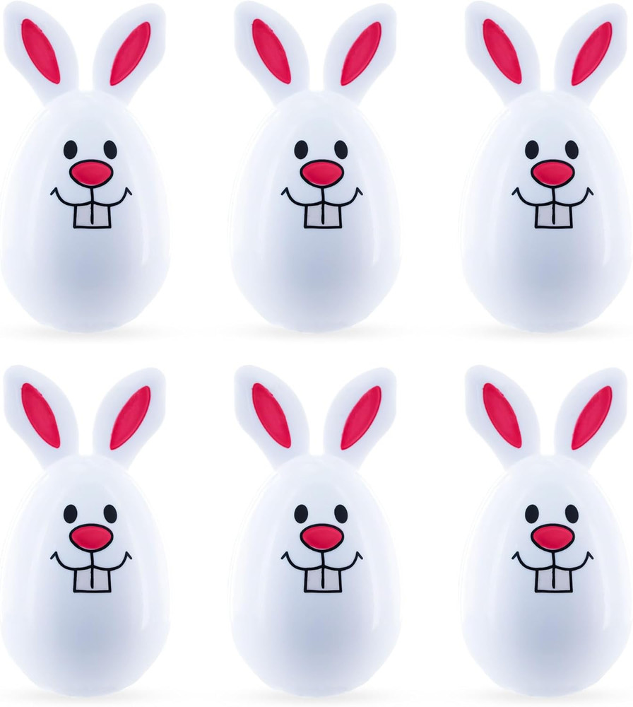 Set of 6 White Bunnies Plastic Easter Eggs