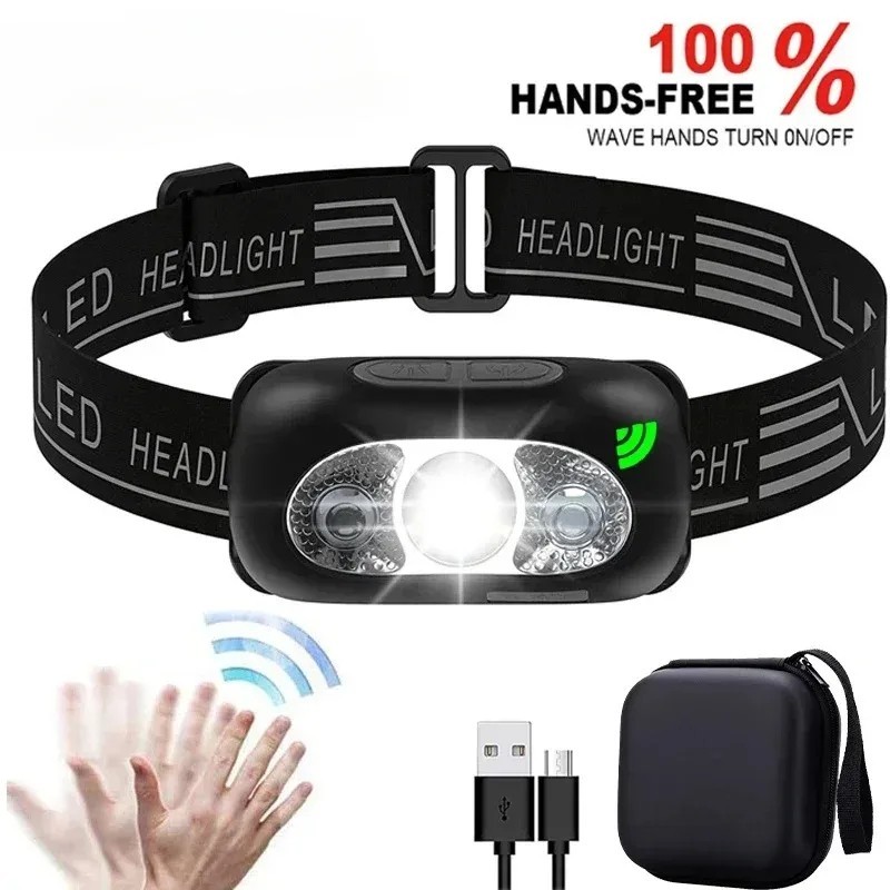 LED Headlamp USB Rechargeable Headlight Flashlight for Camping Running