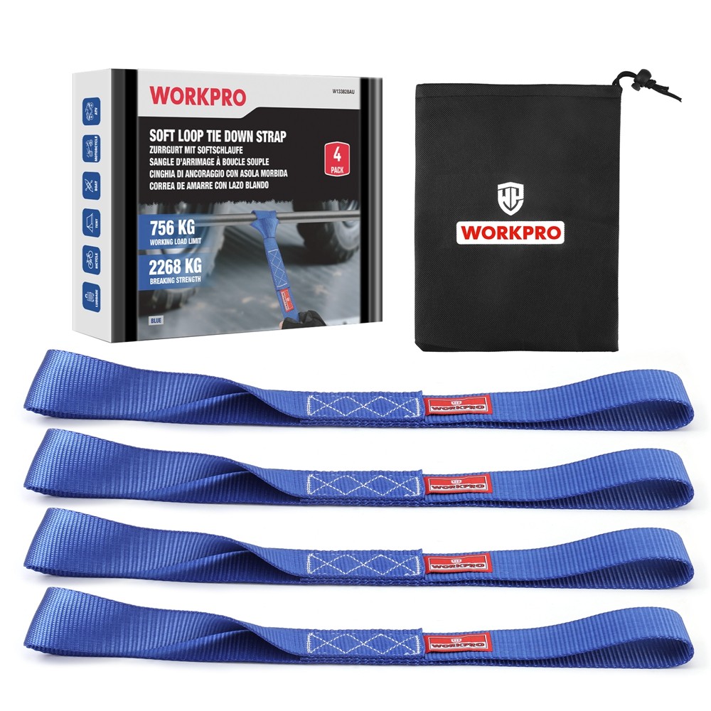WORKPRO 4x Heavy Duty Soft Loop Tie Down Straps 1.6"x17" 5000lbs Break Strength