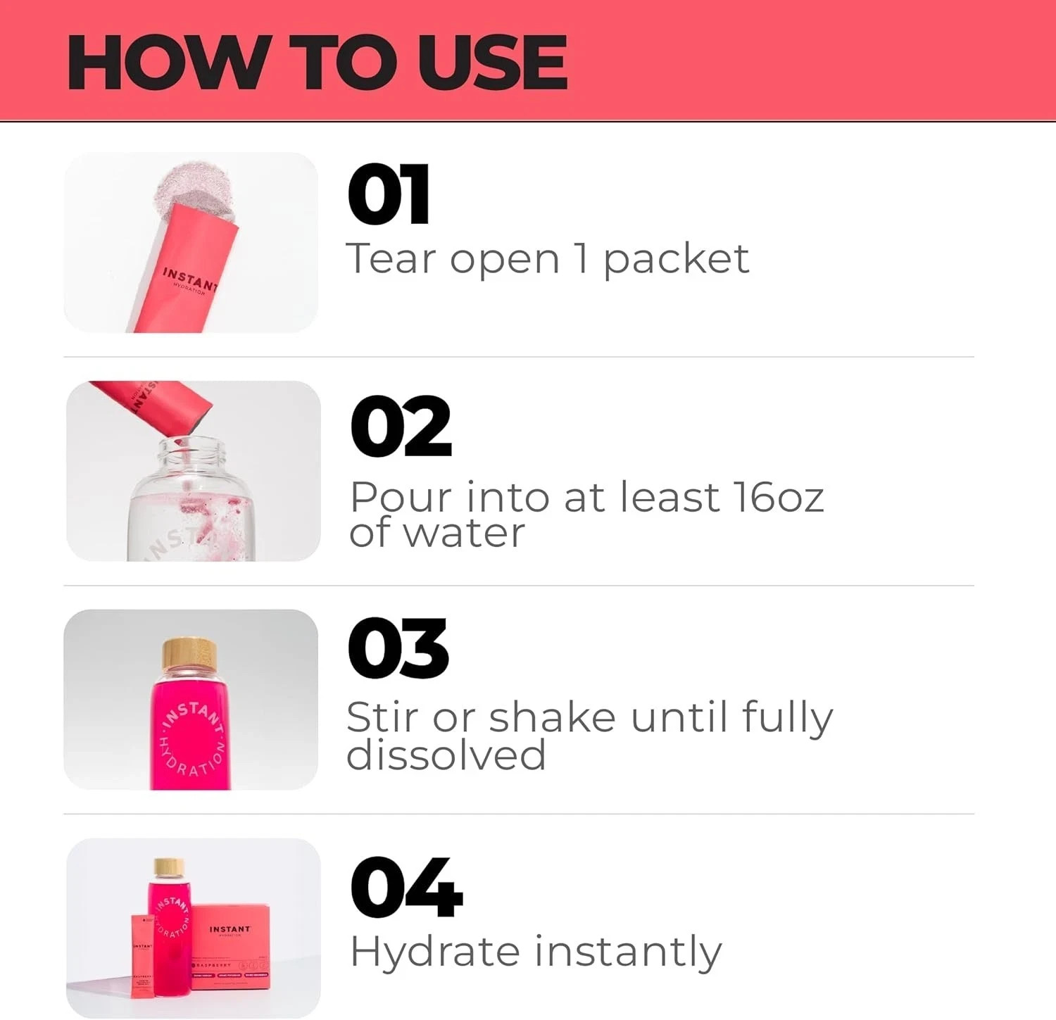 Instant Hydration Electrolytes Powder Packets - Raspberry Electrolyte Drink Mix