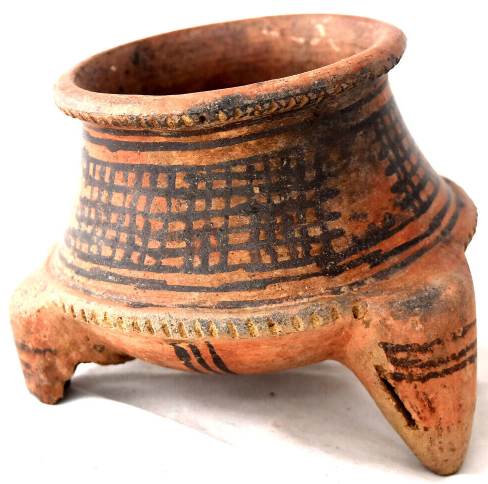 Ancient Authentic Pre Columbian Rattle Tripod Vessel
