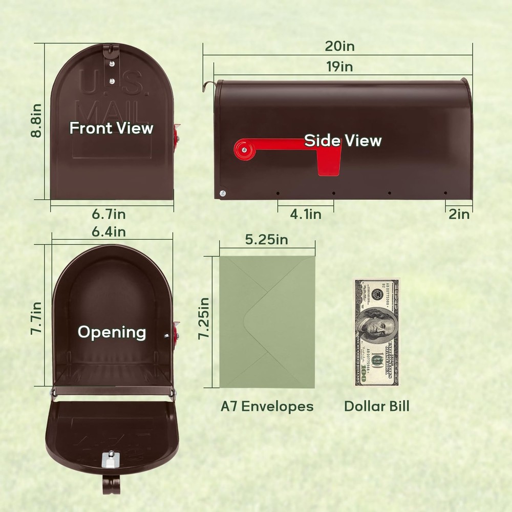 Bronze Metal Mailbox Post Mount, RAINHOL Medium Compacity Standard, Red Brown