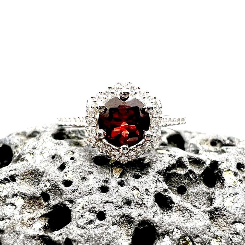 Handmade Victorian Style Natural Garnet Ring Solid Sterling Silver 925