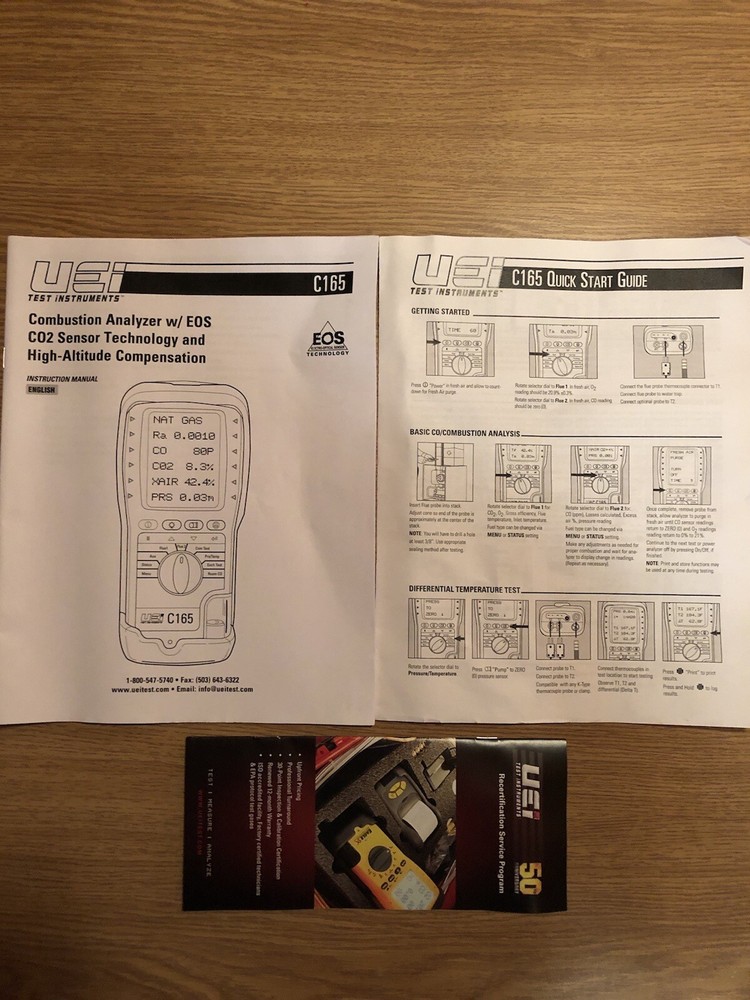 UEI TEST INSTRUMENTS C165 COMBUSTION ANALYZER KIT