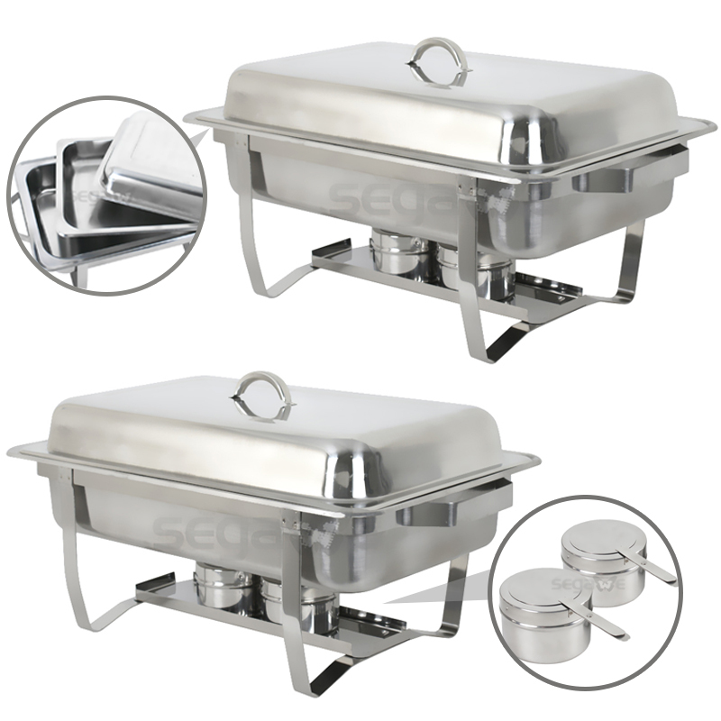 4 Packs Chafing Dish 8 Quart Stainless Steel Rectangular Chafer Full Size Buffet