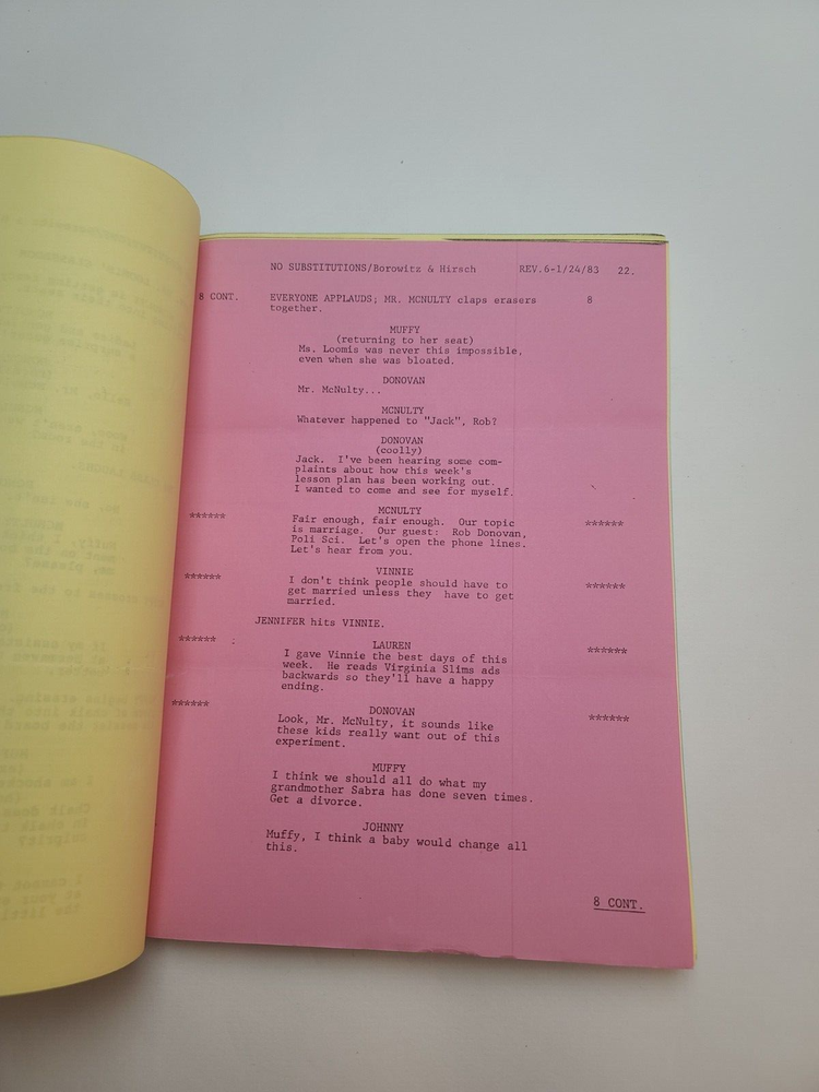 SQUARE PEGS / Andy Borowitz 1983 TV Script, Bill Murray "No Substitutions"