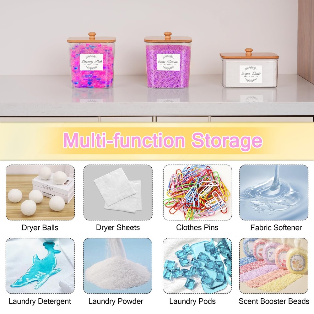 efluky 3 Pack Laundry Pods Container & Dryer Sheet Holder Set, Clear Laundry ...