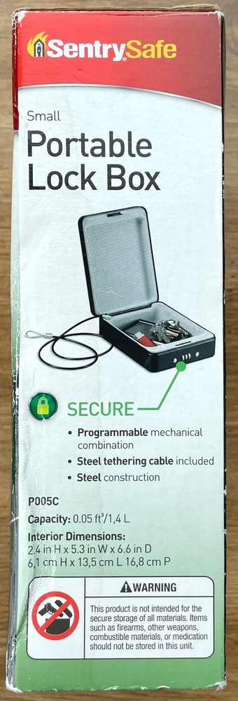 Portable Lock Box SentrySafe P005C w/Combination Lock & Tether Open Box