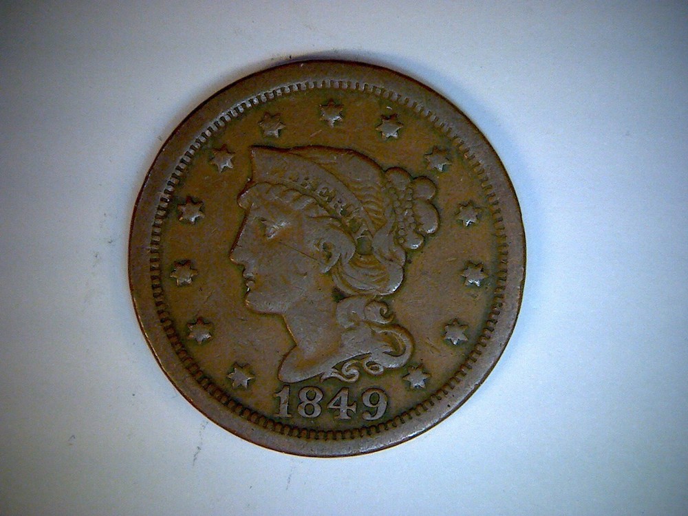1849  U.S. LARGE CENT,   BRAIDED HAIR CENT,