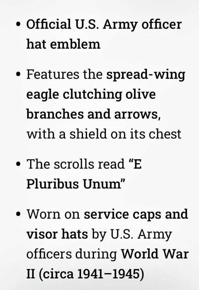 WWII U.S. Army Officer Hat Cap Insignia Solid Brass Screw Back Eagle - Original