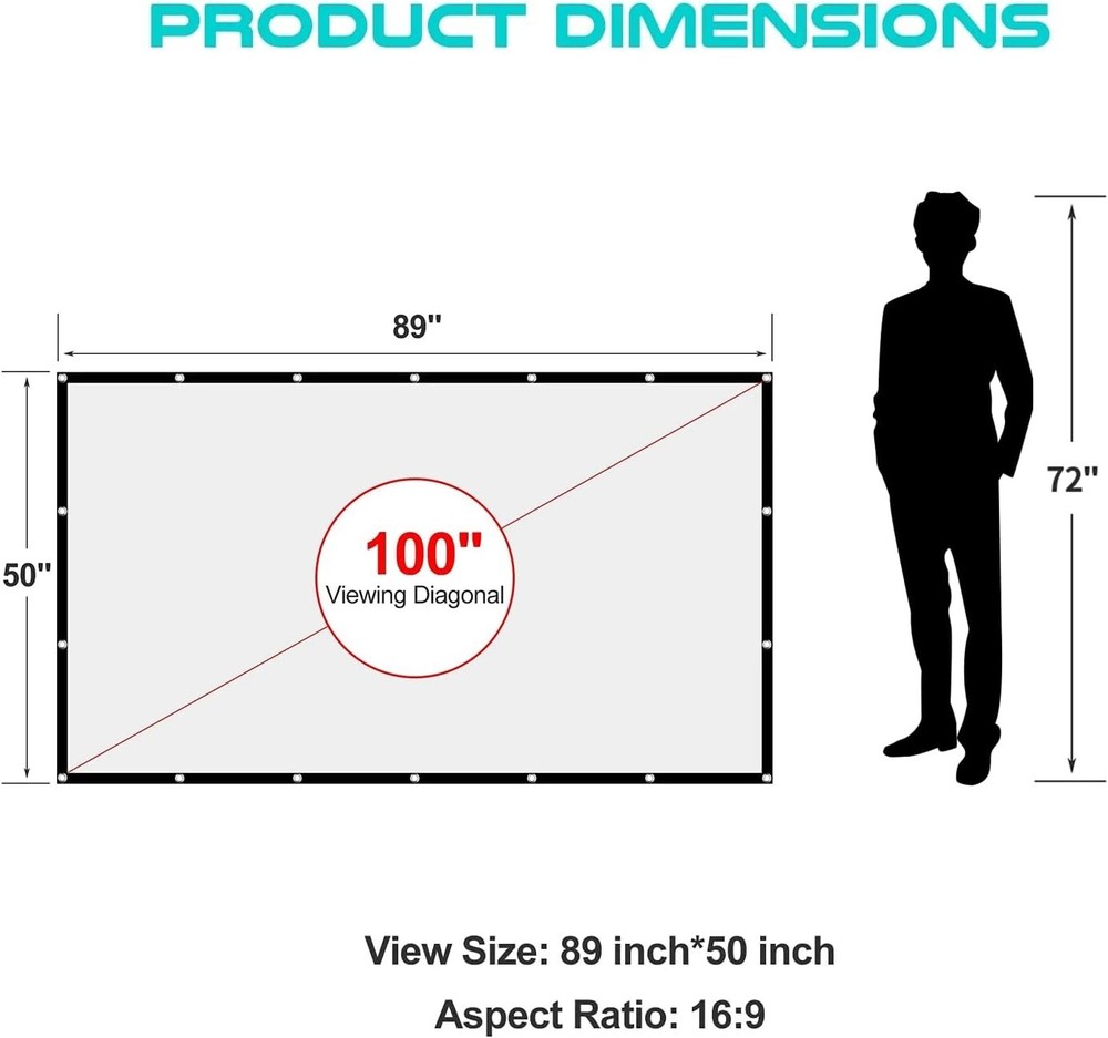 AAJK Projector Screen 100 inch, Washable Projector Screen 16:9 Foldable