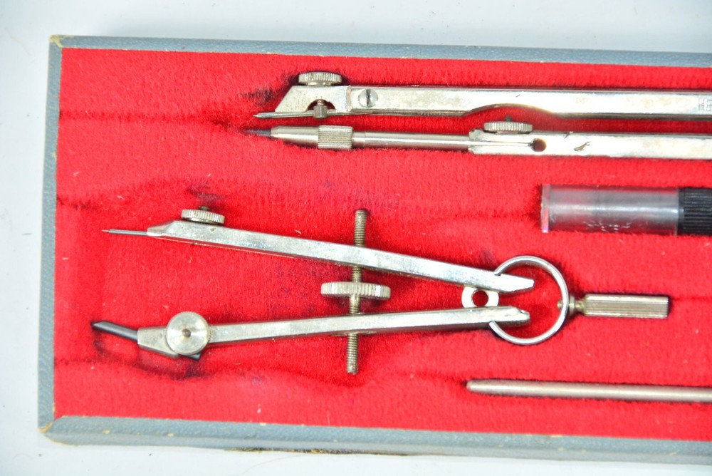 Vintage Drawing Set HELLERMAN Compass Dividers Extension 2 Extra Points