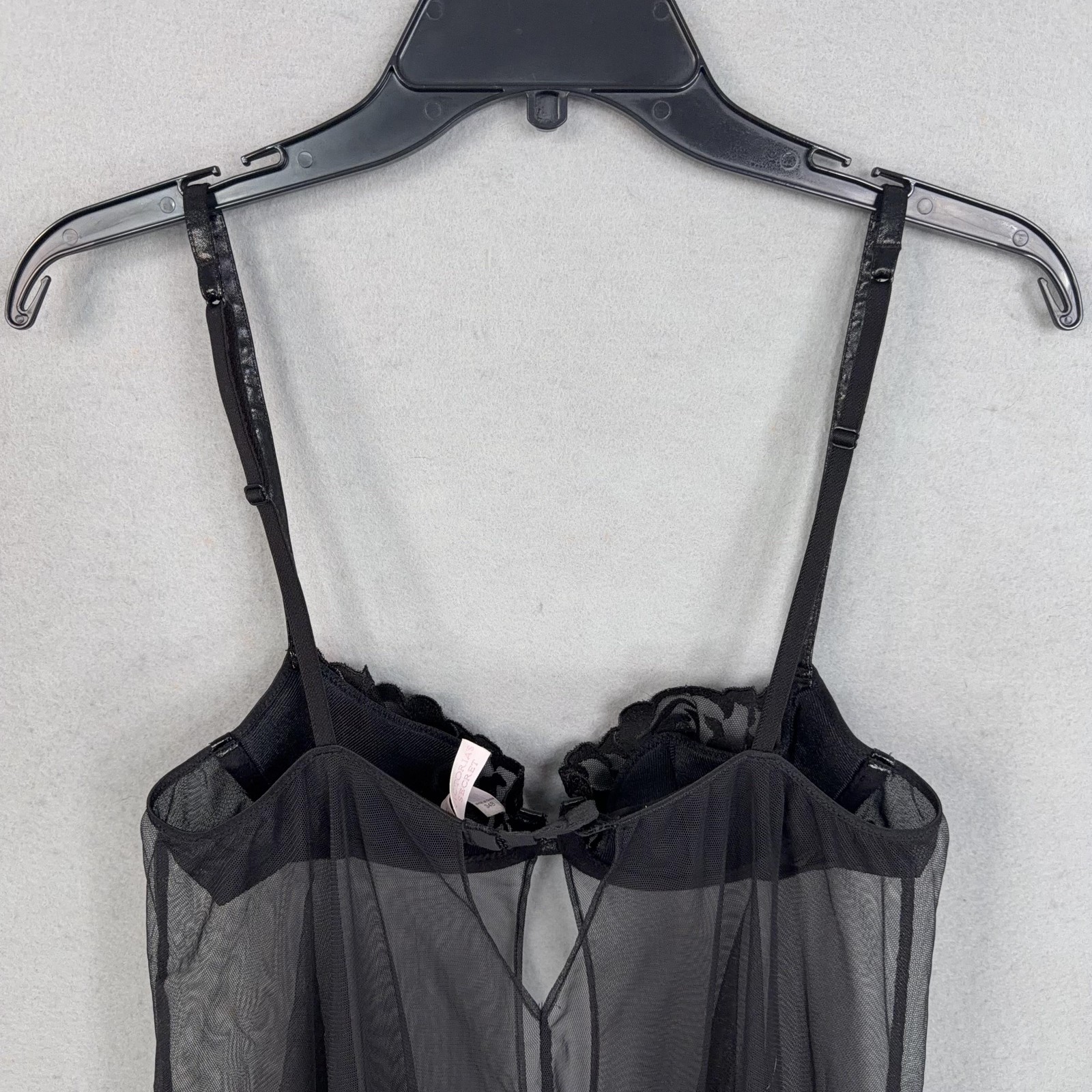 Victorias Secret Babydoll Gown Womens 34B Black Mesh Floral Lace Intimates