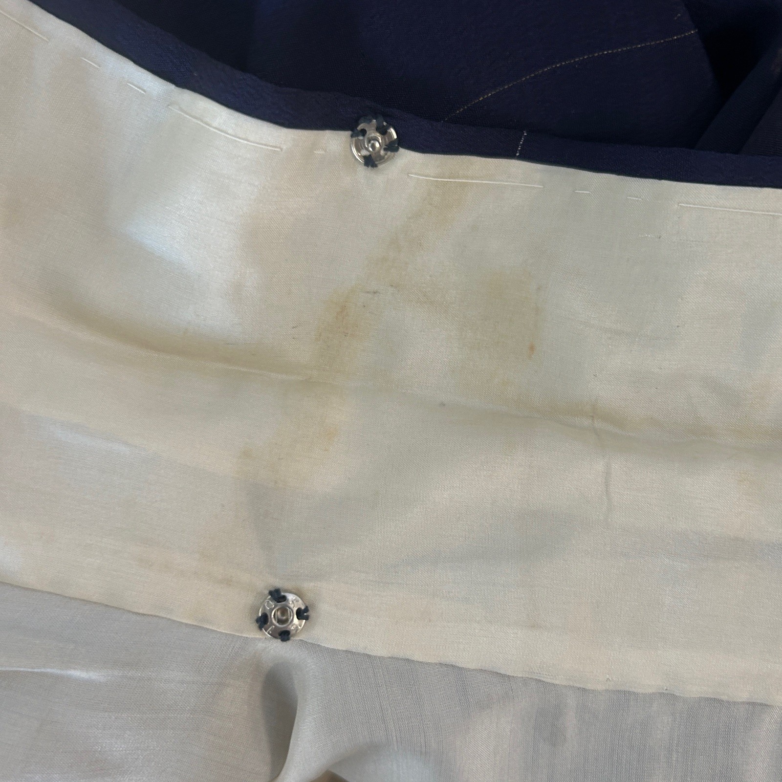 Japanese Vintage Navy Blue Windowpane Full Length Kimono Robe 100% Silk Lined