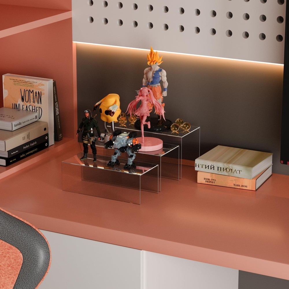 Clear Display Risers Shelf 3pcs, Countertop Rectangular Acrylic Display Stora...