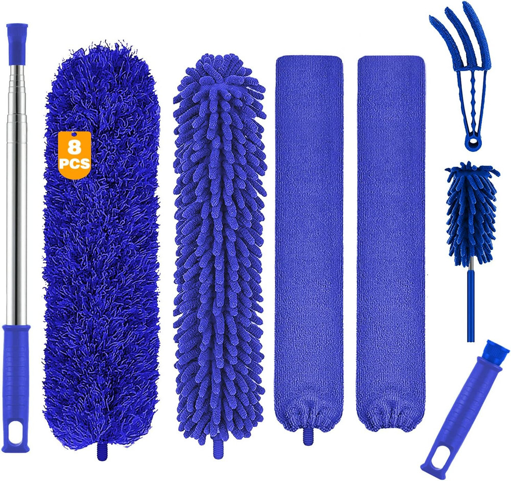 8PCS Microfiber Feather Dusters 100" Telescoping Pole Washable Flexible[1][2]