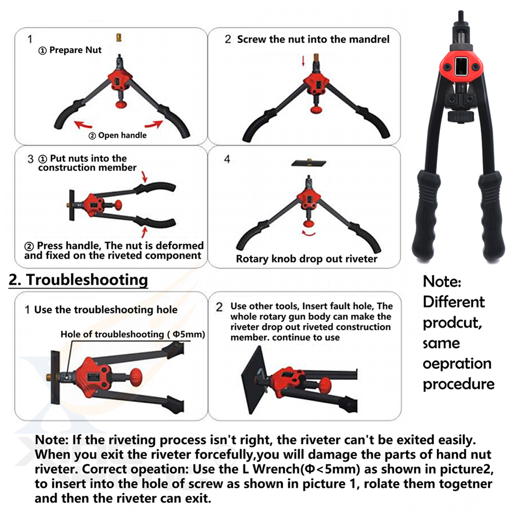 Hand Nut Riveter 330mm 13" Rivet Gun Kit Rivnut Thread Setting Tool Nut Setter N