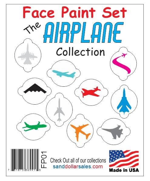 Face Paint Stencil Set Kit Airplane Collection FP01
