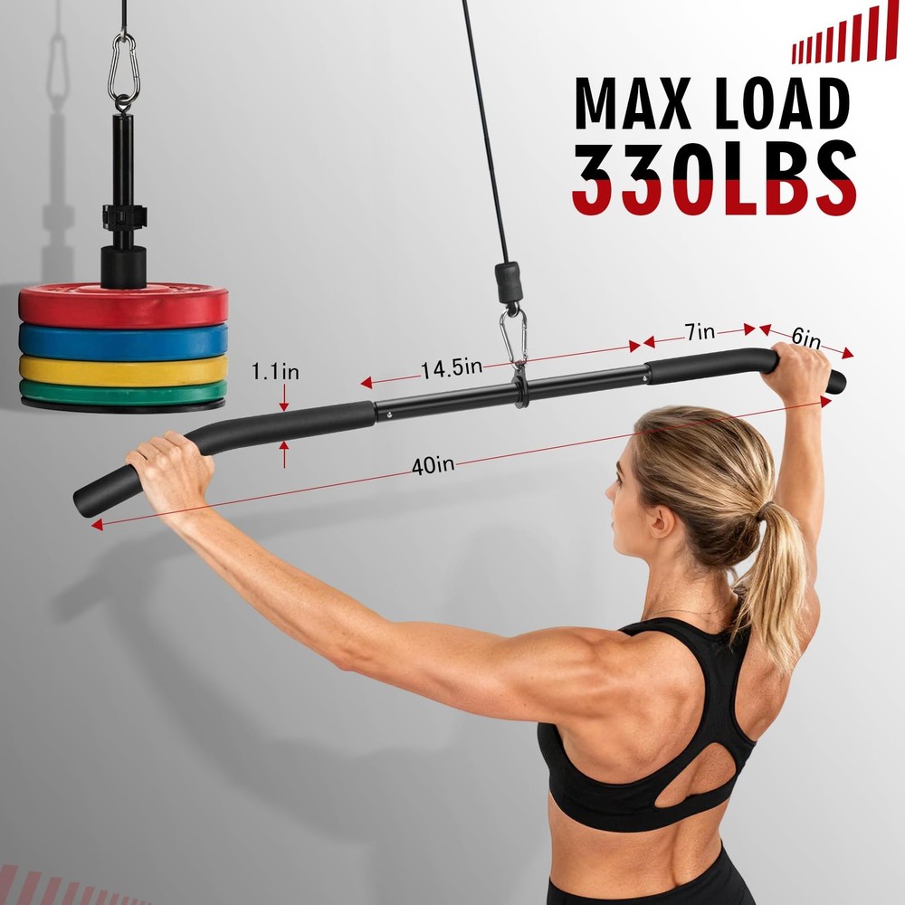 39.7'' LAT Pulldown Bar for Cable Machines, Rubber Handle Strength Training