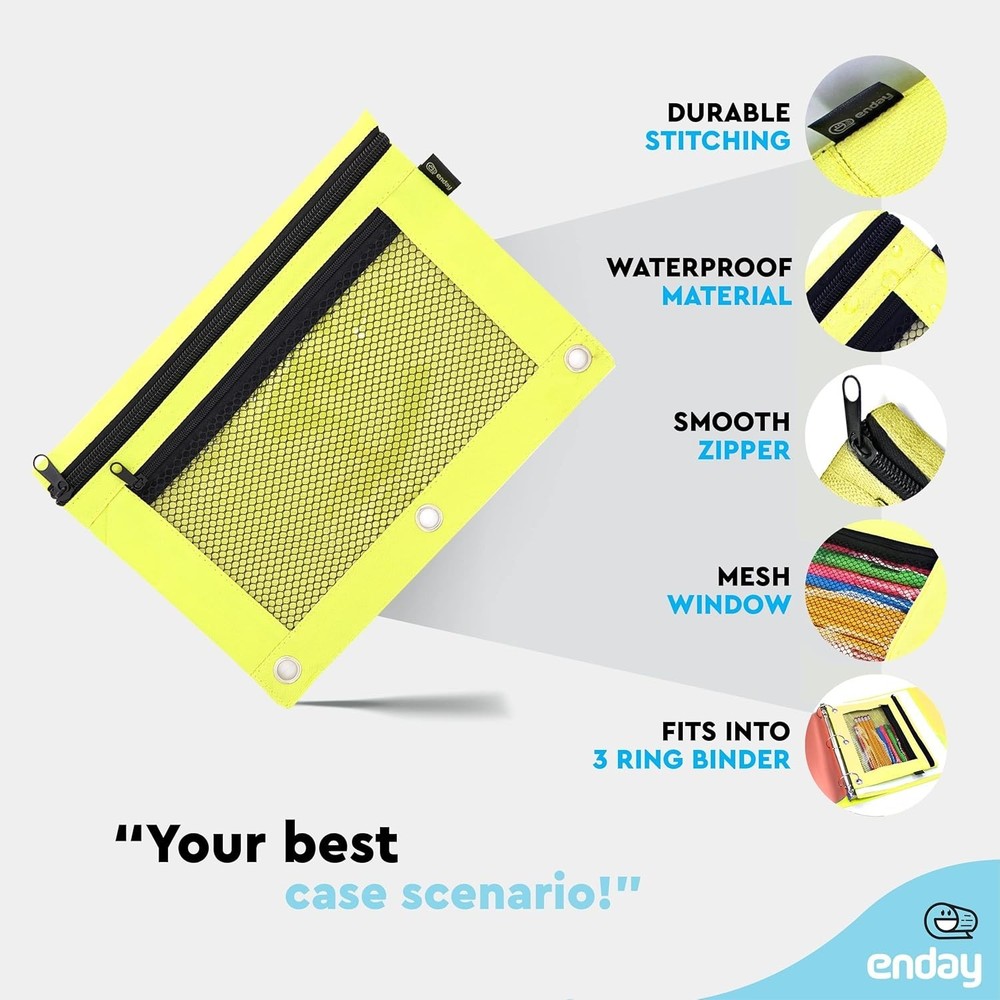 Enday Double Zipper Binder Pencil Pouch
