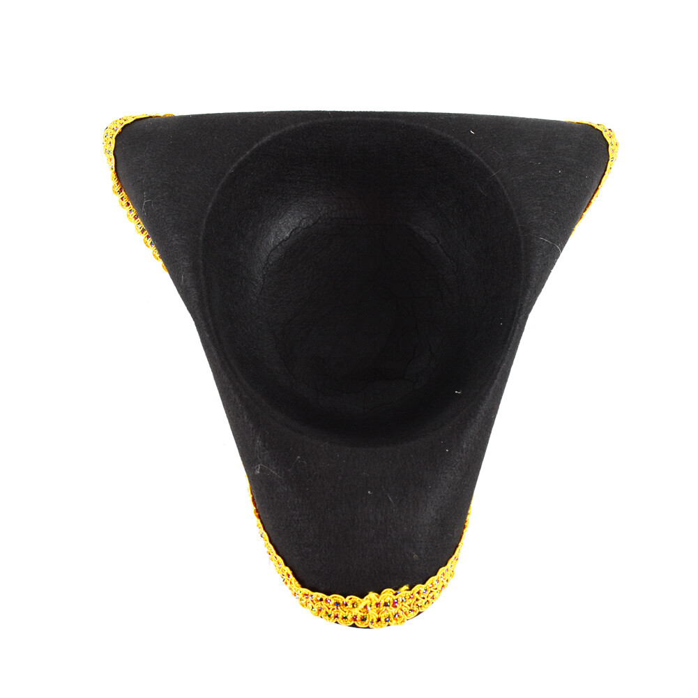 Black & Gold Tricorne Hat Colonial Pirate Costume Hat ADULT