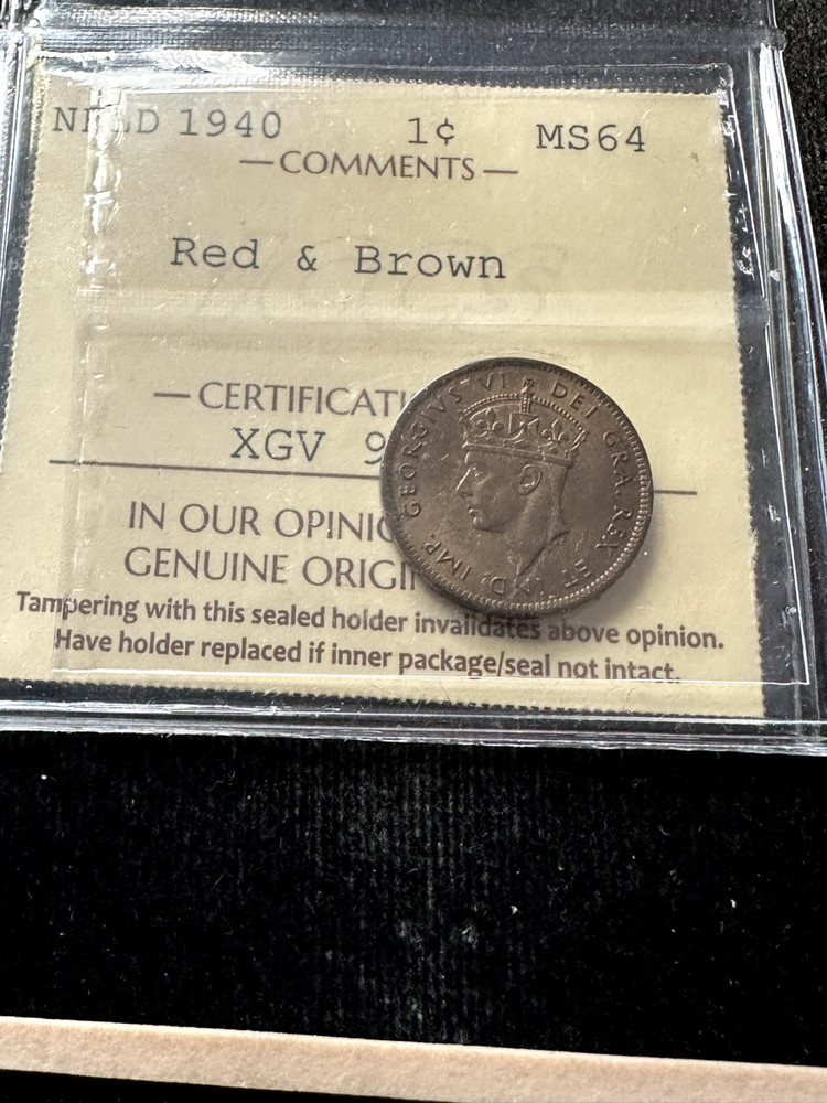 1940 ICCS Graded Newfoundland, Small One Cent, **MS-64**