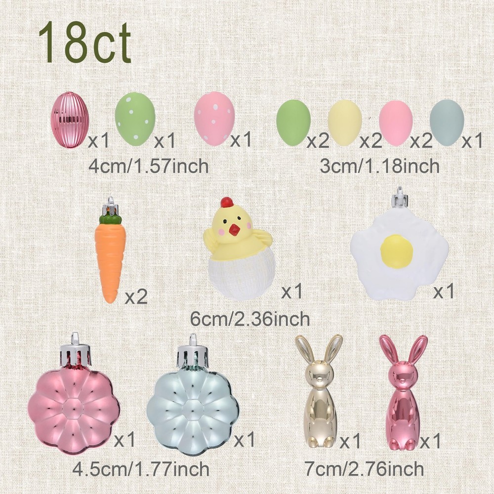 Easter Tree Decorations, 18ct Easter Eggs Ornaments for Basket, Shatterproof