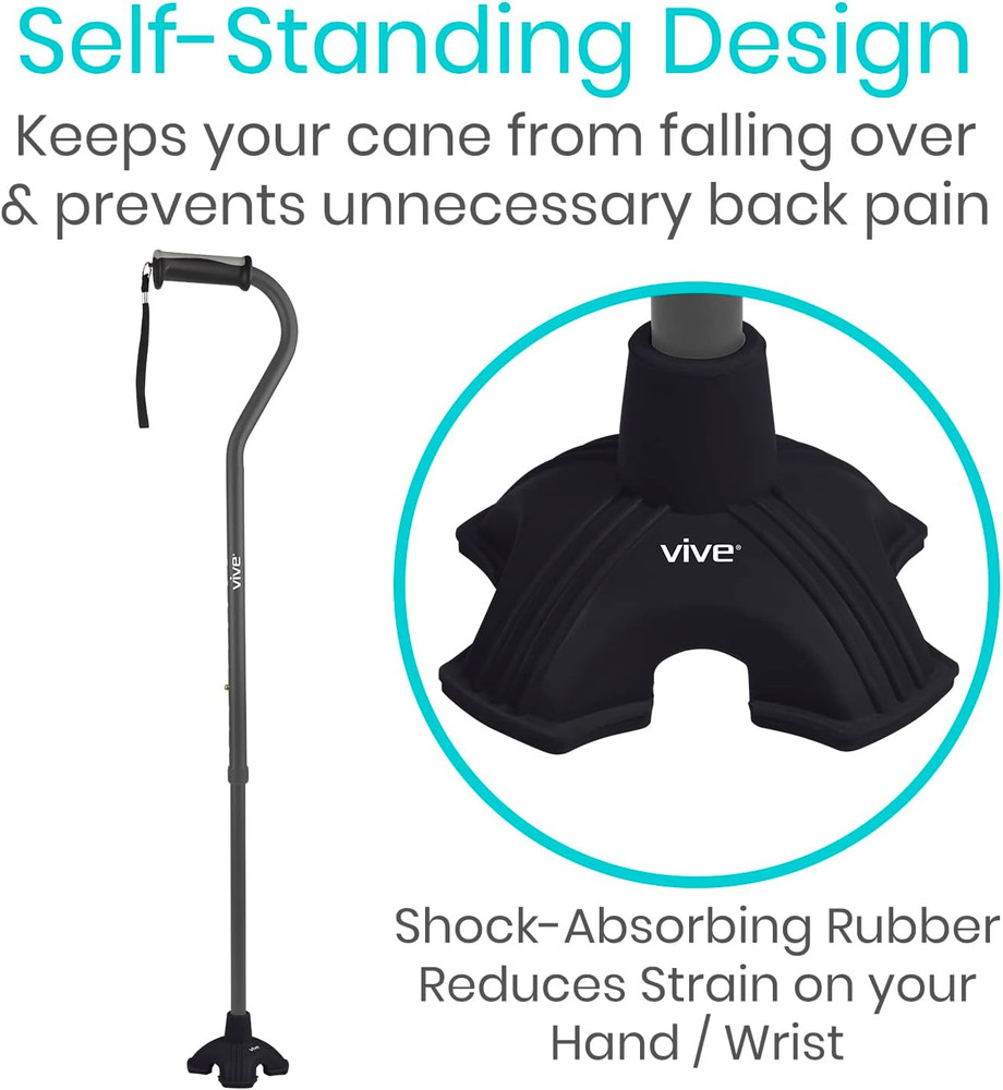Vive Cane Tip - Self Standing Quad Base Replacement for Most Walking Canes, Walk