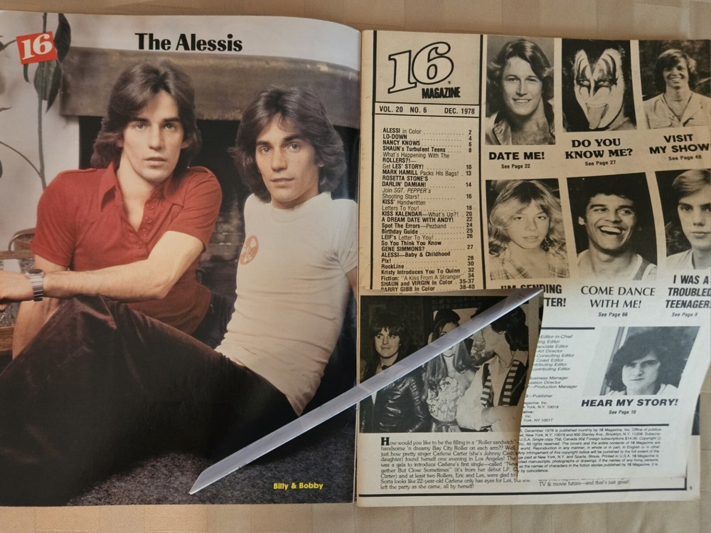 16 Magazine December 1978 KISS, ROLLERS, GARRETT, GIBB