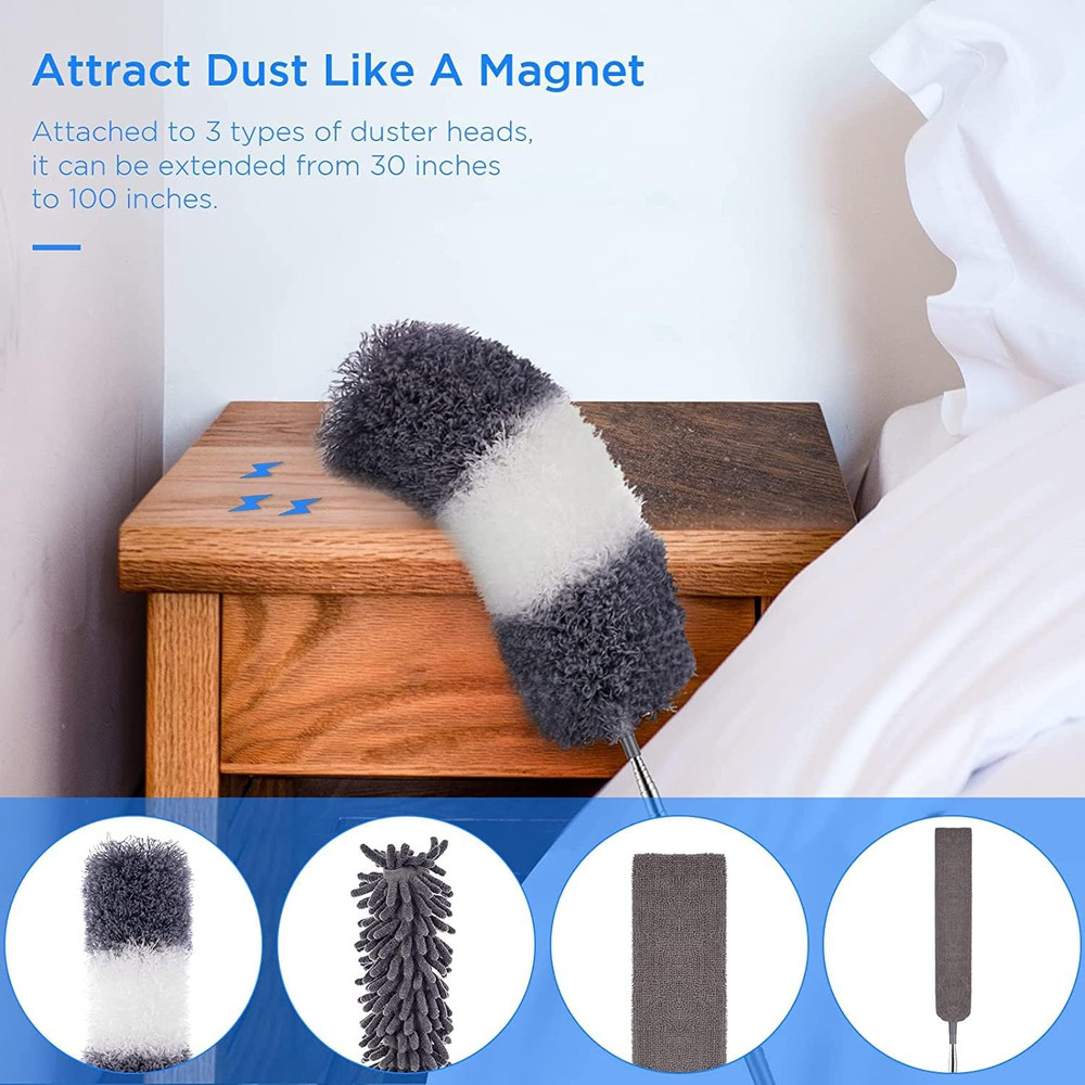 Microfiber Feather Duster Kit with Extension Pole (30–100") – Bendable Washable