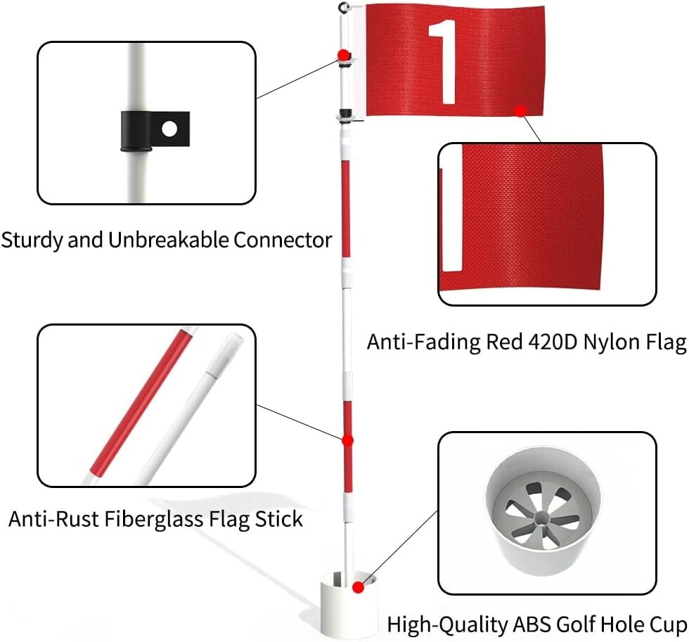 Golf Flagstick 6ft Golf Flag and Cup for Yard Pro Detachable Golf Hole